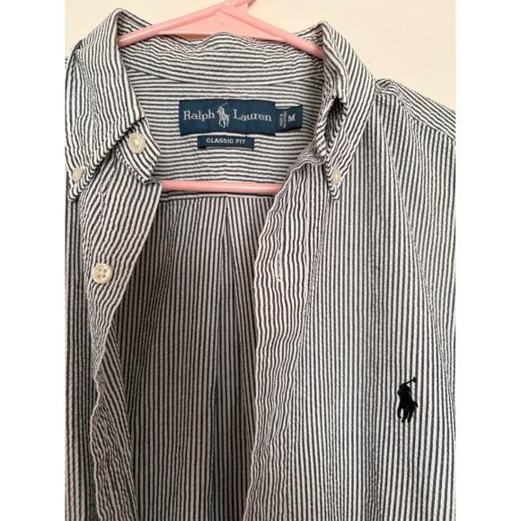 Ralph Lauren Mens Classic Fit Seersucker Stripe Short Sleeve Button Down Shirt M - Picture 2 of 3